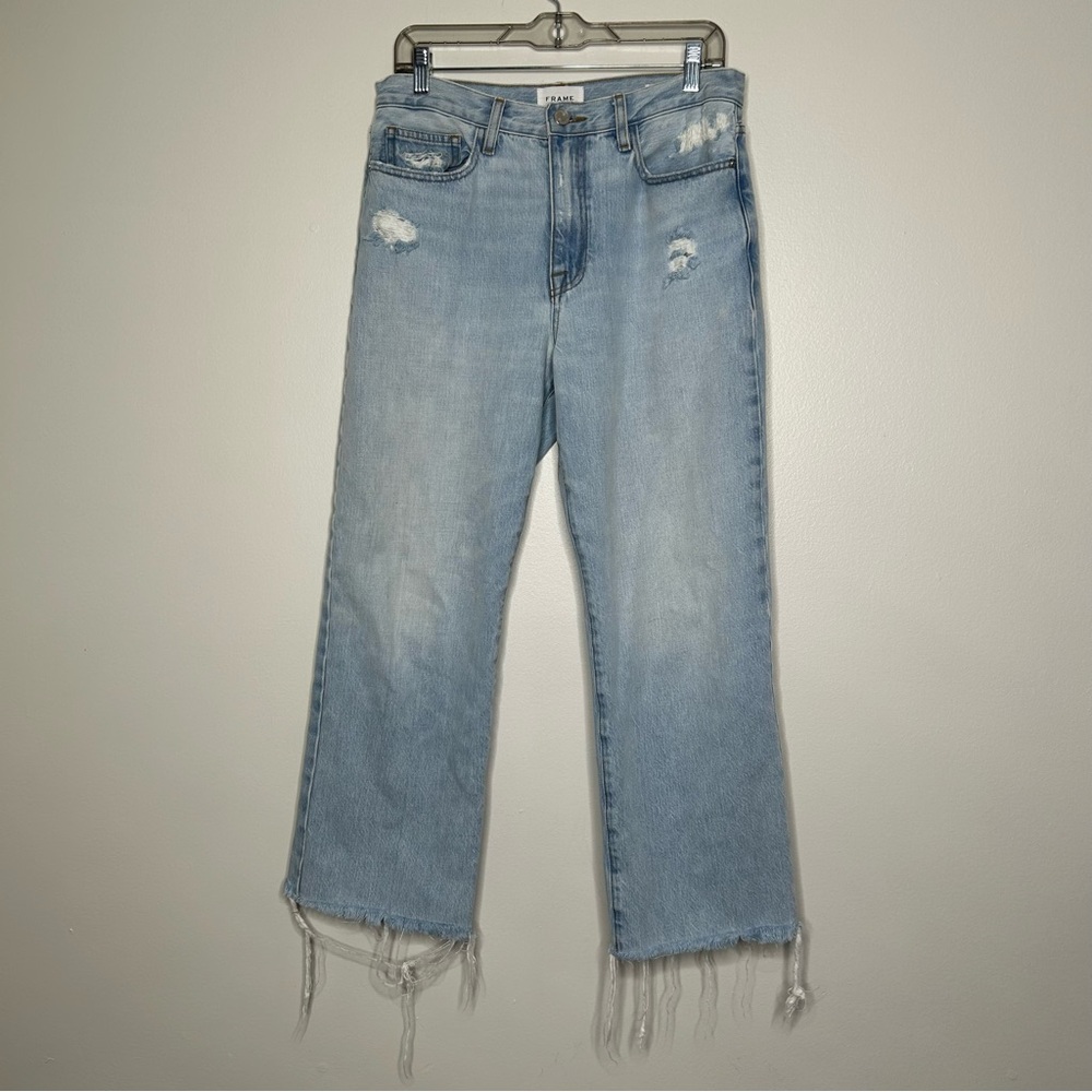 FRAME Denim Light Blue Distressed Cropped Jeans